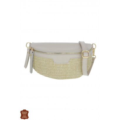 JOY, SAC BANANE CUIR, COULEUR UNIE, RAPHIA TRESSÉ