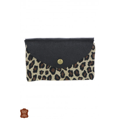 LEATHER METALIZED PURSE IN LEOPARD PRINT