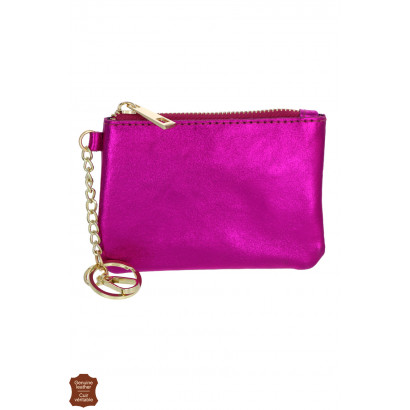 LEATHER METALIZED PURSE IN SOLID COLOR