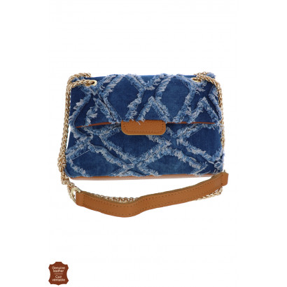 JEANY, JEANS AND LEATHER SADDLE BAG, FLAP