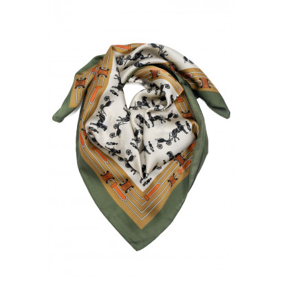 SQUARE POLYSILK SCARF WITH HORSES PATTERN