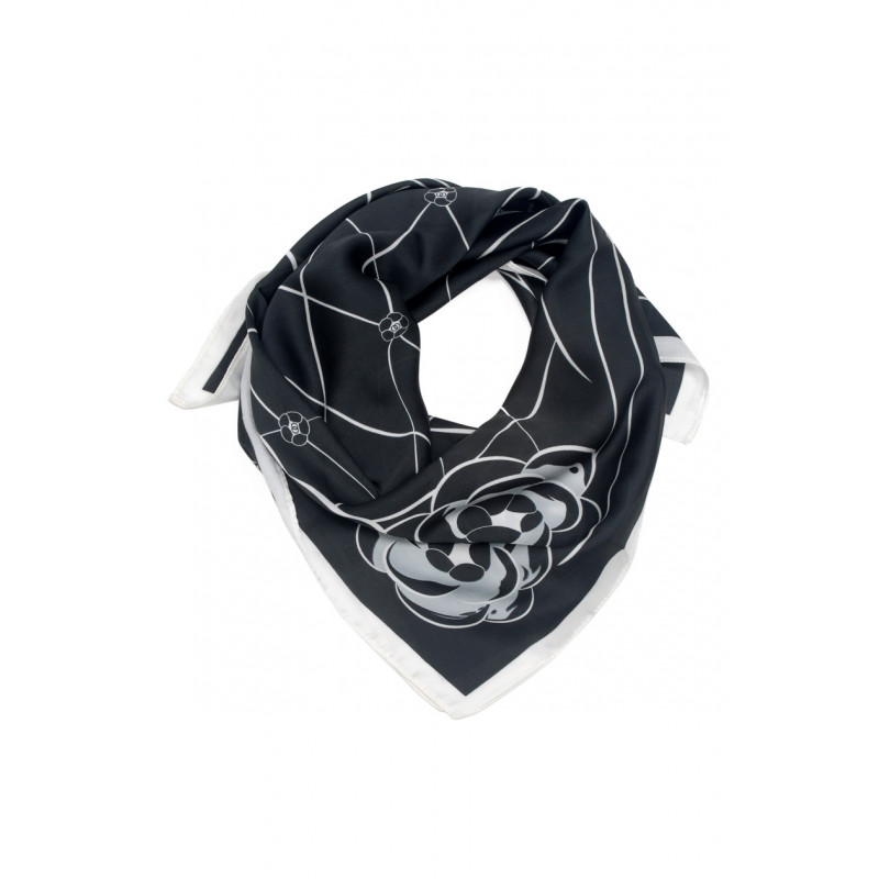 SQUARE POLYSILK SCARF WITH FLOWERS PATTERN