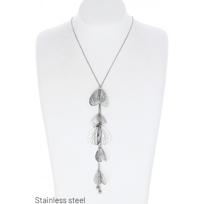 STEEL NECKLACE LONG WITH FLOWERS PENDANT