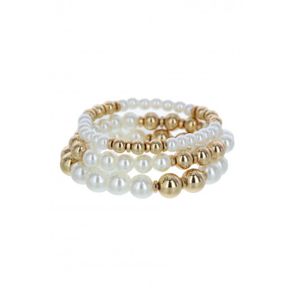 3 RANGEES BRACELET ELASTIQUE, BOULES MÉTALE, PERLE