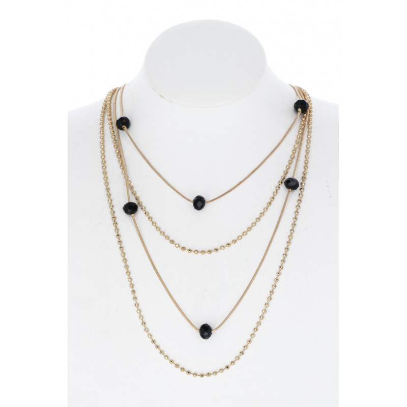 COLLIER A 4 RANGEES ET PERLES A FACETTES