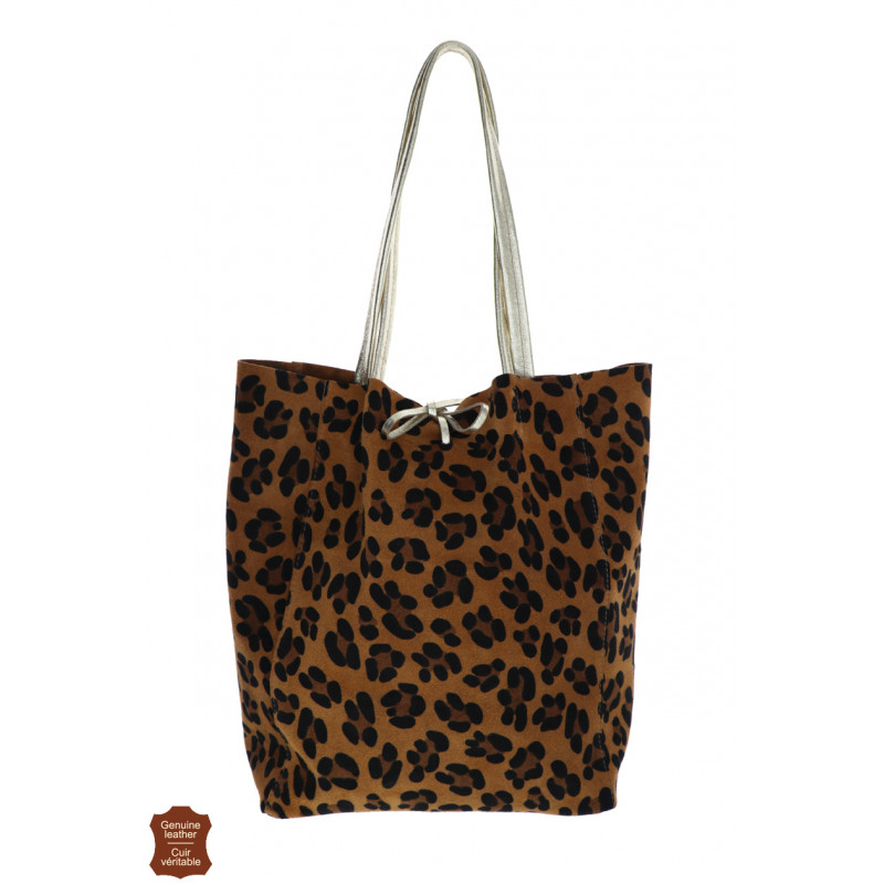 LISA, LEATHER LEOPARD SHOPPING BAG