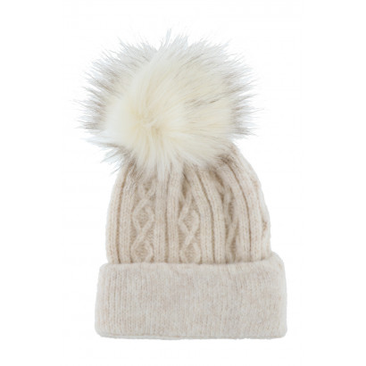 KNITTED HAT WITH TURN UP AND POMPON