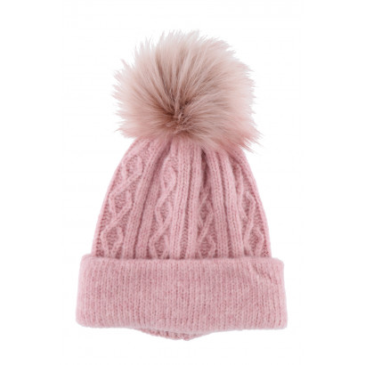 KNITTED HAT WITH TURN UP AND POMPON