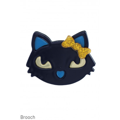 BROOCH WITH CAT AND GLITTERS