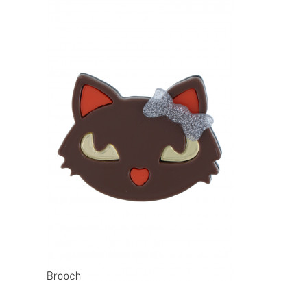 BROOCH WITH CAT AND GLITTERS