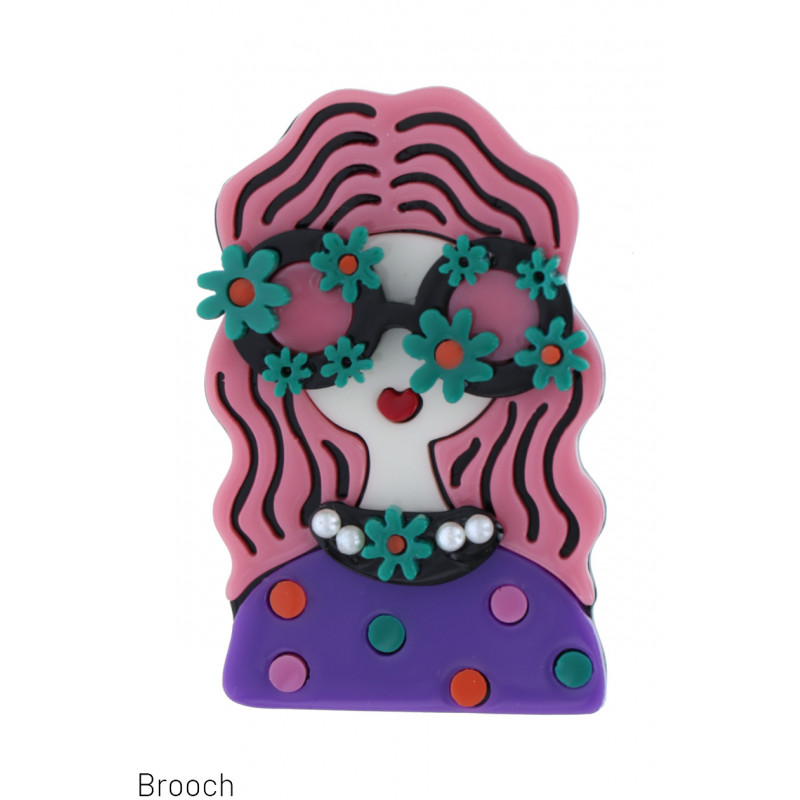 BROOCH WITH LADY WITH HIPPIE SUNGLASSES