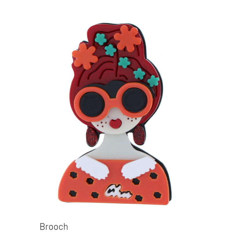 BROOCH WITH LADY WITH SUNGLASSES, JEWELLERY, FLOWE