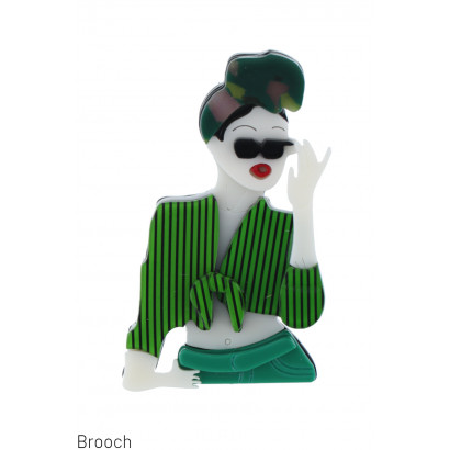 BROOCH WITH LADY WITH SUNGLASSES, STRIPES SHIRT