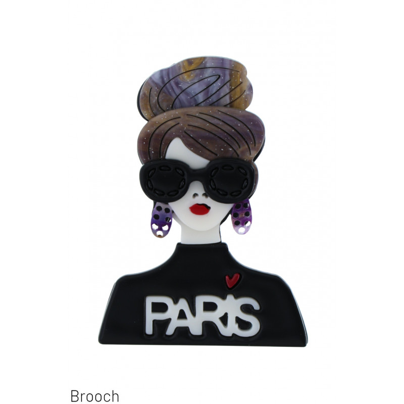 BROCHE AVEC DAME À LUNETTES, BOUCLES D'OREILLES