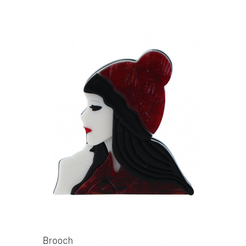 BROCHE AVEC DAME À CHAPEAU