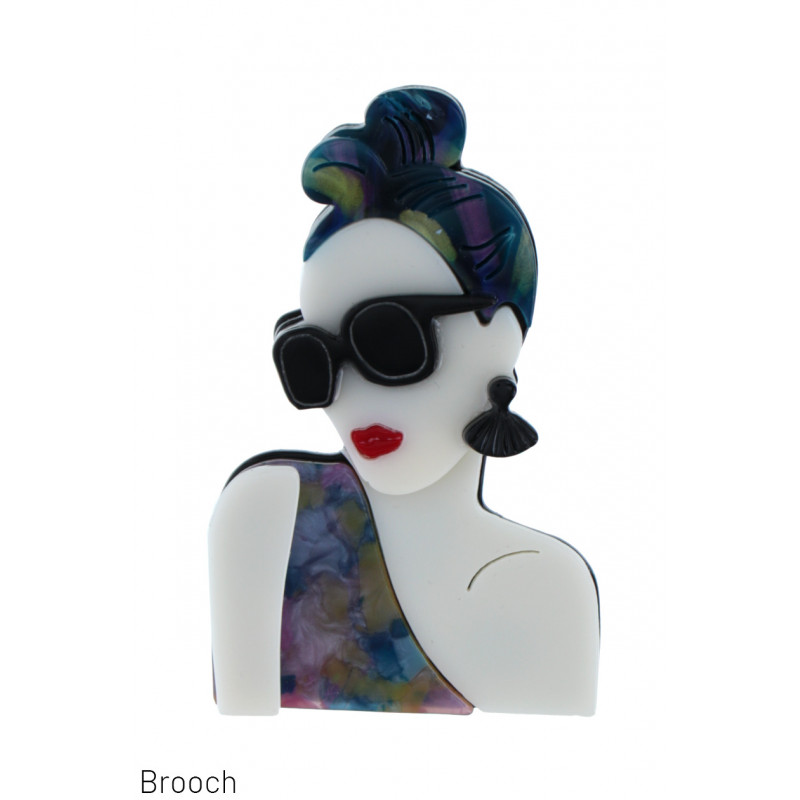 BROOCH WITH LADY WITH SUNGLASSES, EARRINGS