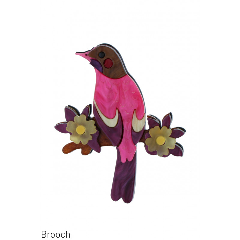 BROCHE MET VOGEL EN BLOEM