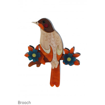 BROOCH WITH BIRD AND FLOWER