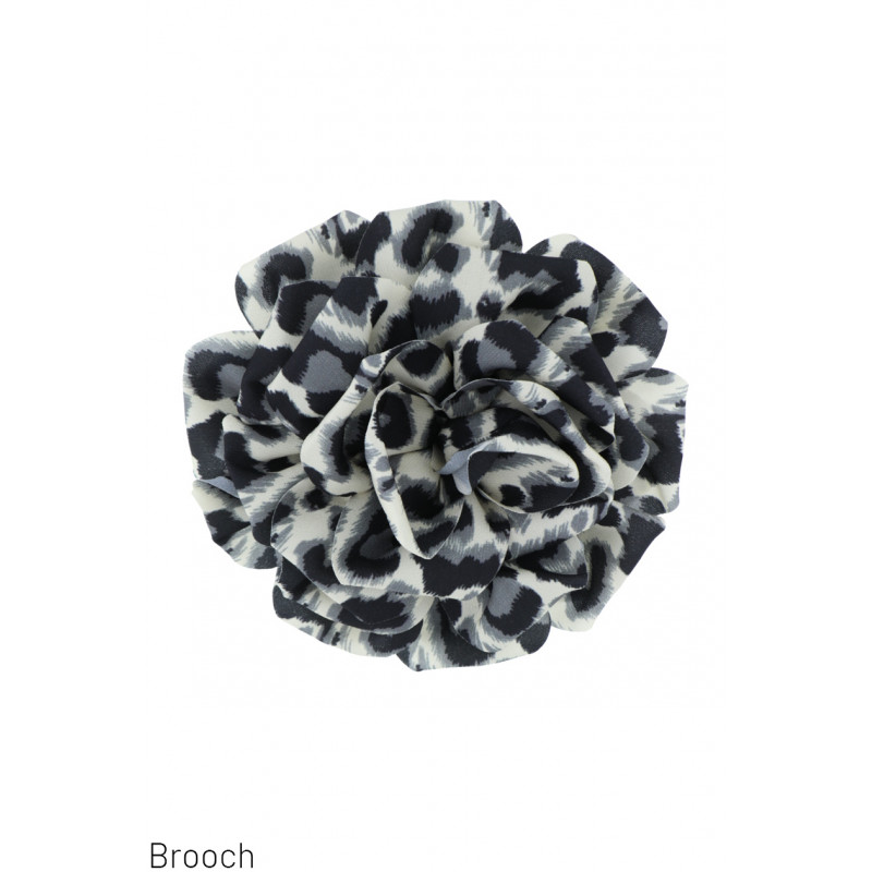 BROOCH WITH FABRIC FLOWER SHAPE, ANIMAL PRINT