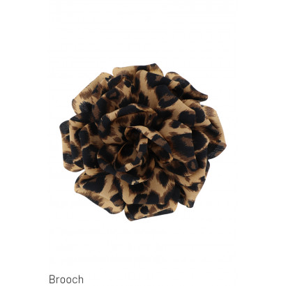 BROOCH WITH FABRIC FLOWER SHAPE, ANIMAL PRINT