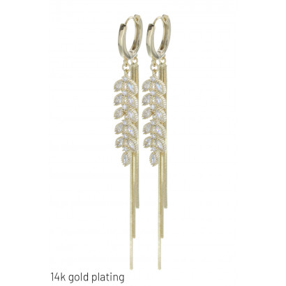 GOLD PLATING EARRINGS WITH LEAVESSHAPE & FRINGES