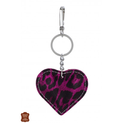 KEYRING HEART SHAPE IN LEOPARD SHINY LEATHER