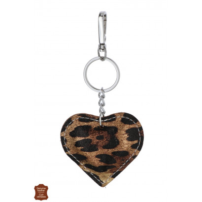 LLAVERO CORAZÓN DE CUERO LEOPARD BRILLANTE