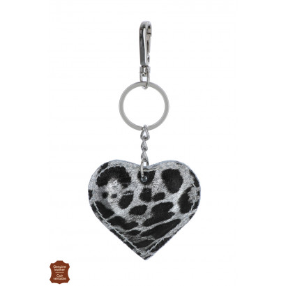 PORTE-CLEFS COEUR EN CUIR LEOPARD BRILLANT