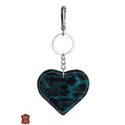 SLEUTELHANGER GLANZEND LEOPARD LEREN HART