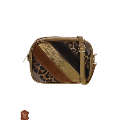 NINA, SAC BANDOULIÈRE CUIR, PATCHWORK BRILLANT+LEO