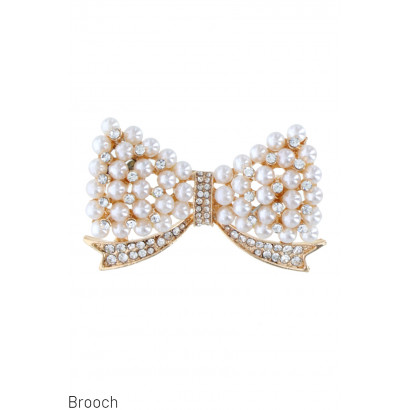 METAL BOW BROOCH WITH PEARL...