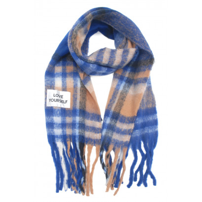 WOVEN WINTER PLAIN SCARF WITH MESSAGE AND FRINGES