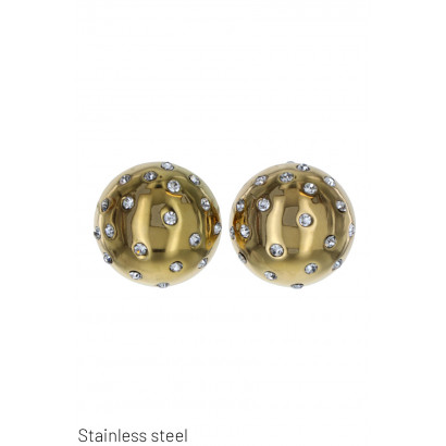 FISH HOOK ROUND EARRINGS WITH STRASS
