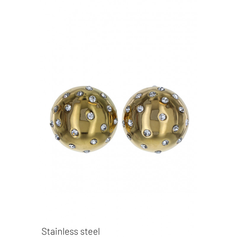 FISH HOOK ROUND EARRINGS WITH STRASS