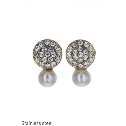 ROUND POST EARRINGS WITH STRASS AND PEARL