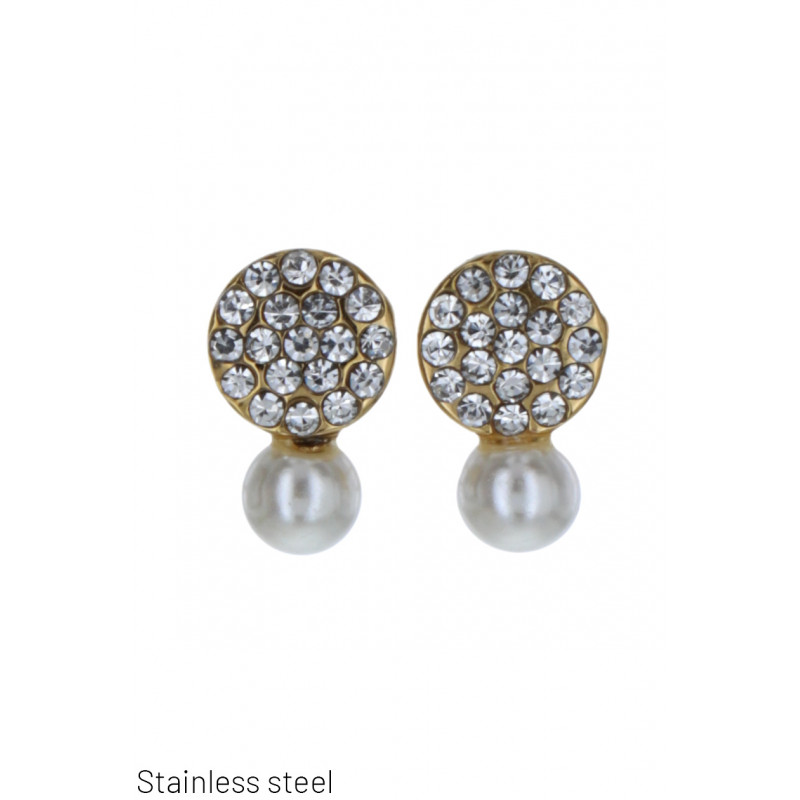 ROUND POST EARRINGS WITH STRASS AND PEARL