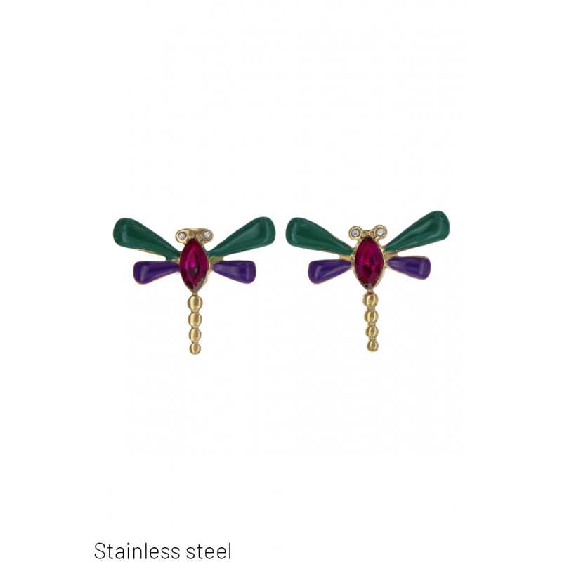 PADLOCK EARRING MULTICOLOR DRAGONFLIES SHAPE