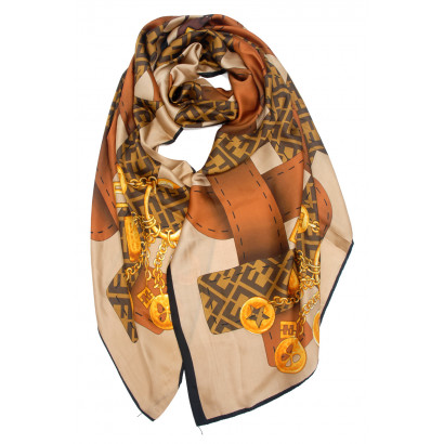 POLYSILK SCARF WITH GEOMETRIC AND CHAINS PATTERN