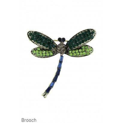 BROOCH WITH DRAGONFLY AND RHINESTONES