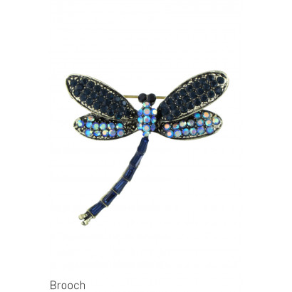 BROOCH WITH DRAGONFLY AND RHINESTONES