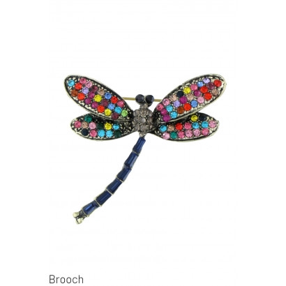 BROOCH WITH DRAGONFLY AND RHINESTONES