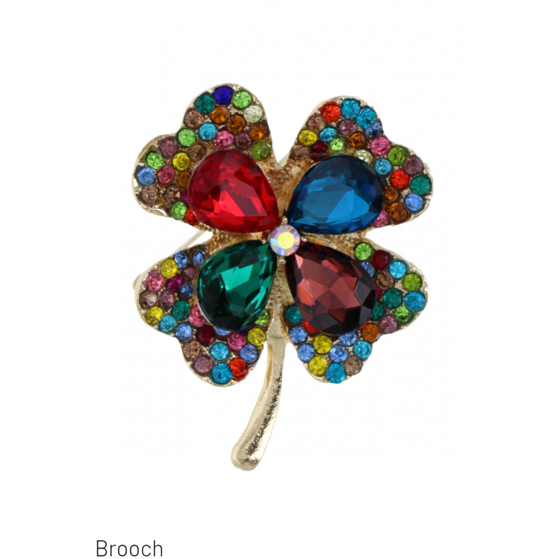 BROCHE MET KLAVERTJE VIER EN STRASS