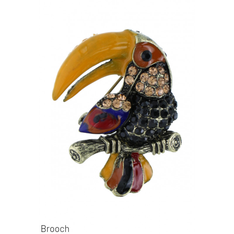 BROCHE FORME TOUCAN ET PIERRE À FACETTES