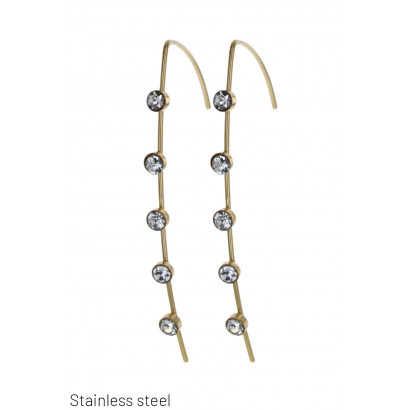 STEEL EARRINGS, GEOMETRIC SHAPE & ROUND STRASS