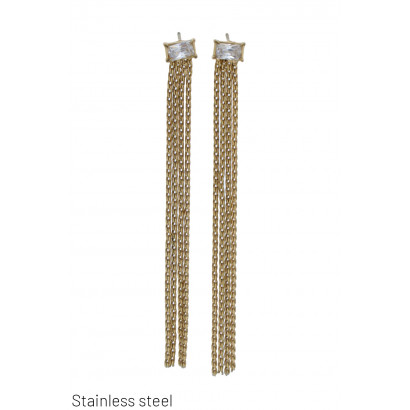 STEEL EARRING GEOMETRIC SHAPE AND STRASS CHAIN