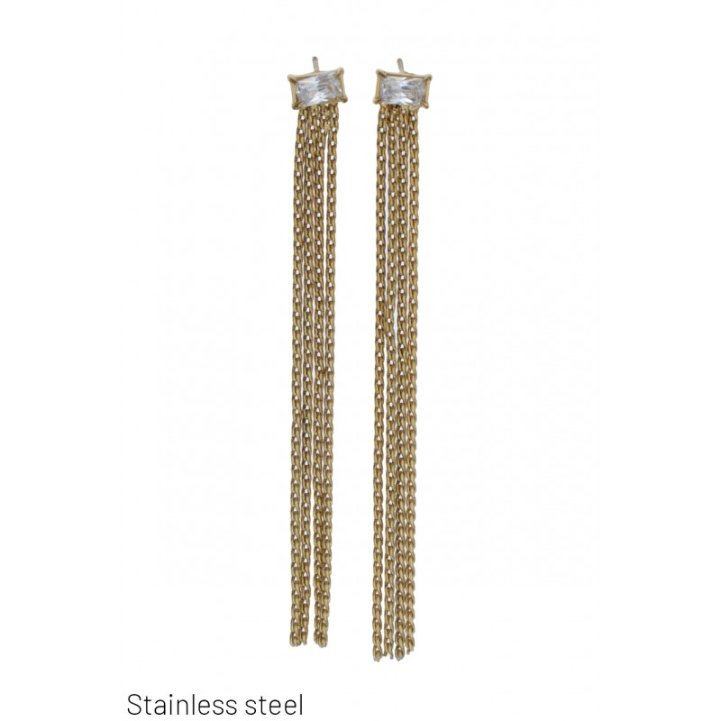 STEEL EARRING GEOMETRIC SHAPE AND STRASS CHAIN