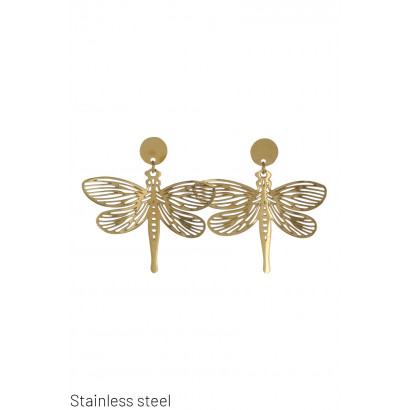 STEEL EARRINGS WITH PENDANT DRAGONFLY SHAPE