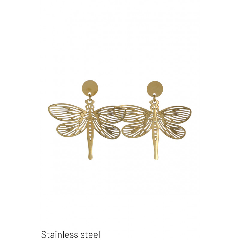 STEEL EARRINGS WITH PENDANT DRAGONFLY SHAPE