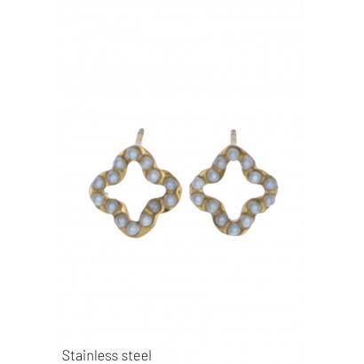 STEEL EARRING FLOWER SHAPE WITH FACETED BEADS