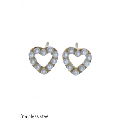 STEEL EARRING HEART SHAPE WITH PEARLS